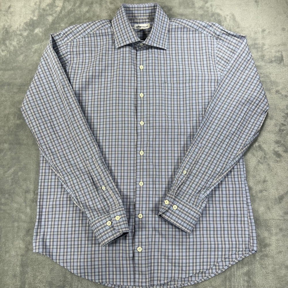 Peter Millar Crown Sport Blue Plaid Button Down Shirt Mens XL